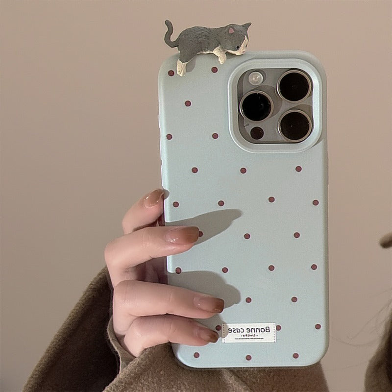 Cute 3D Cat Simple Polka Dot Soft Phone Case For iPhone