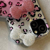 Colorful Leopard Blink Diamond Bowknot Lustre Lining Phone Case For iPhone
