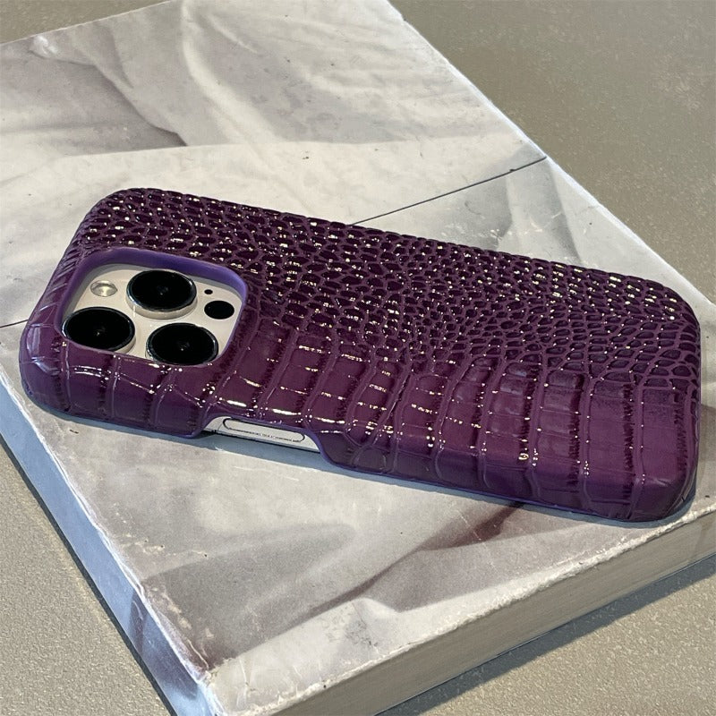 Dark Purple Crocodile Pattern Phone Case For iPhone