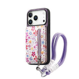 Zipper Card Holder with Lanyard Phone Case For iPhone
