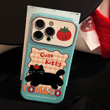 Original Doodle Cat Cartoon Leather Phone Case for iPhone