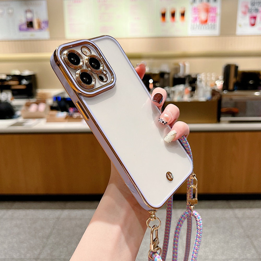 Two-color Electroplating Mobile Phone Case with Lanyard For iPhone