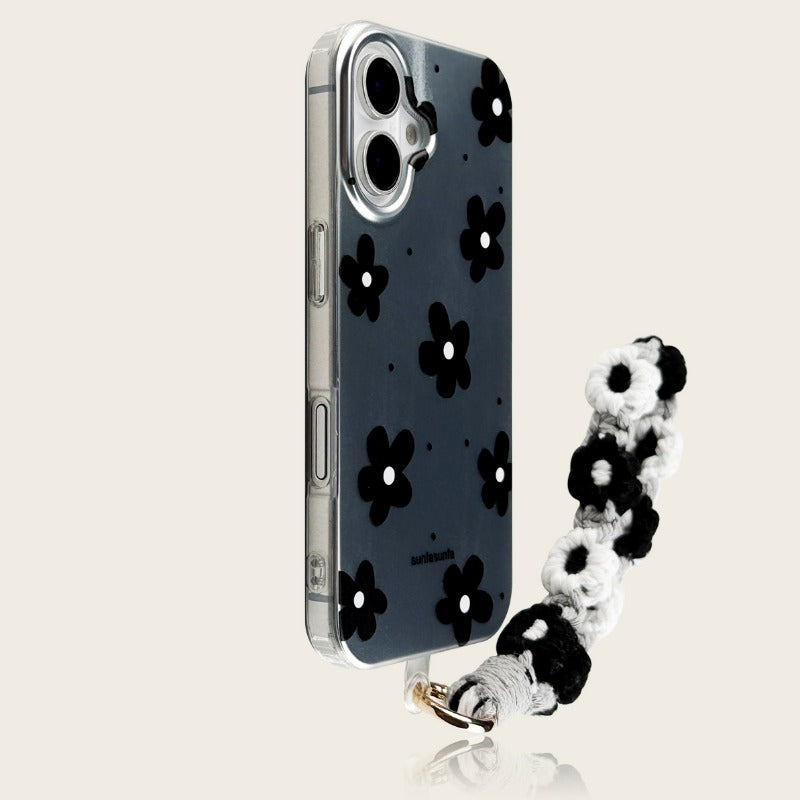 Polka Dot Black Flower Phone Case For iPhone