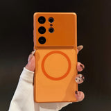 Color-blocked Frosted Premium Lens Film Magnetic Phone Case  for  Samsung