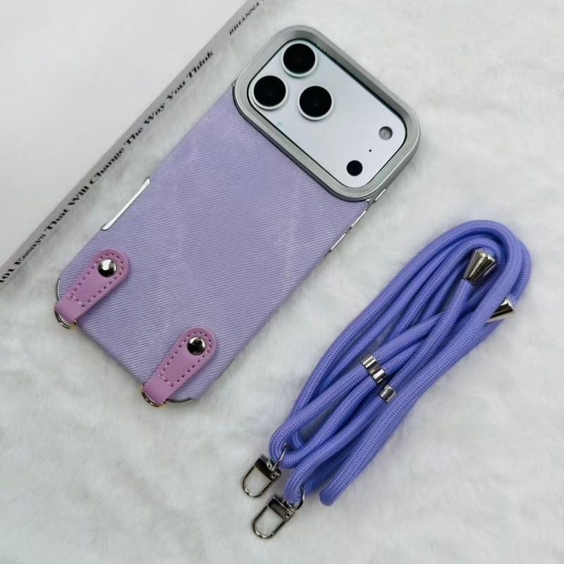 Denim Surface Lanyard Phone Case For iPhone
