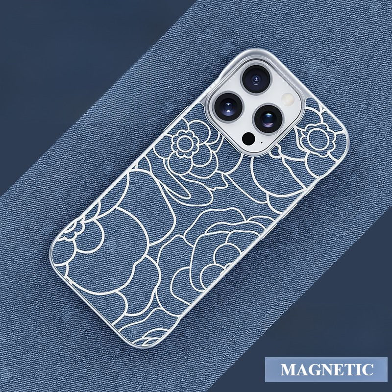 Embossed Camellia Magnetic Phone Case For iPhone