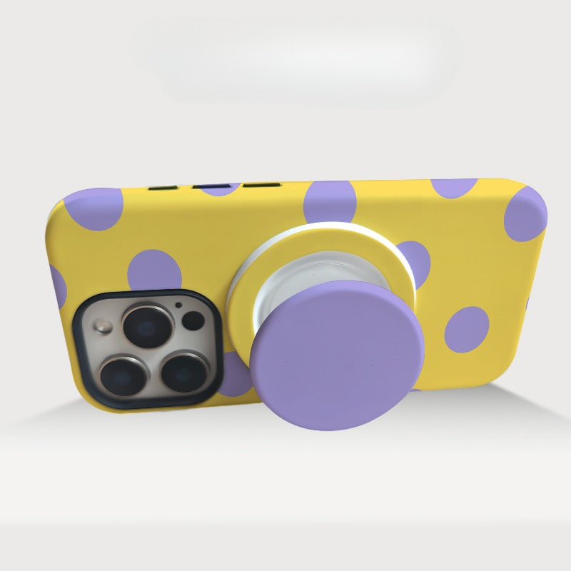 Yellow and Purple Dots 2 in 1 Magnetic Stand Phone Case For iPhone