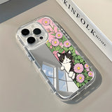 Cute Cat Daisy Flower Pattern Back Mirror Phone Case For iPhone