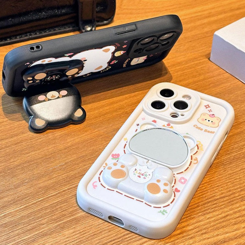Bear Rotating Mirror Stand Phone Case For iPhone