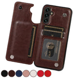 Wallet Double Button Flip Leather Case For Samsung