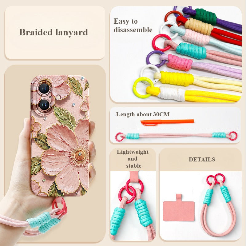 Flower Silicone Phone Case with Lanyard For iPhone