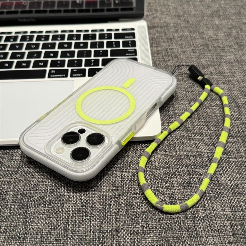 Simple Magnetic Corrugated Pattern Phone Case with Lanyard For iPhone