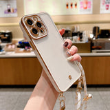 Two-color Electroplating Mobile Phone Case with Lanyard For iPhone