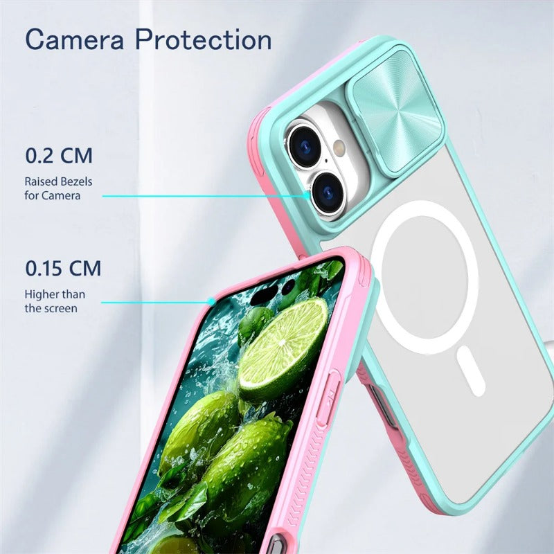 Slide Camera Lens Protection Clear Magnetic Phone Case For iPhone