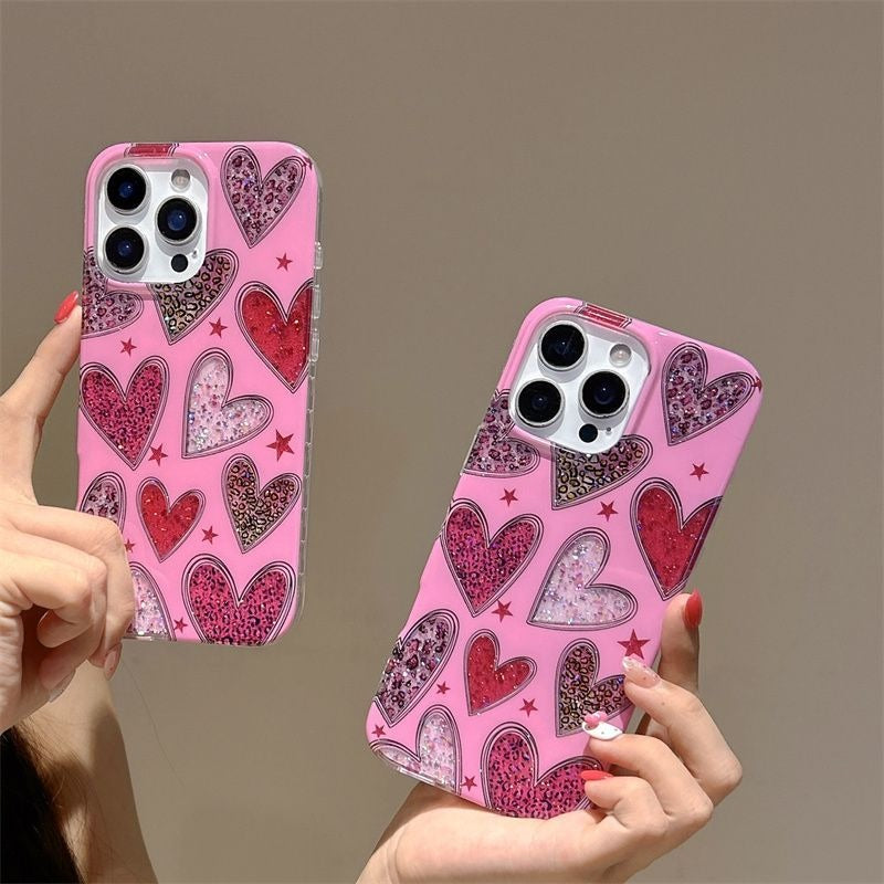 Semi-transparent Leopard Print Heart Phone Case For iPhone