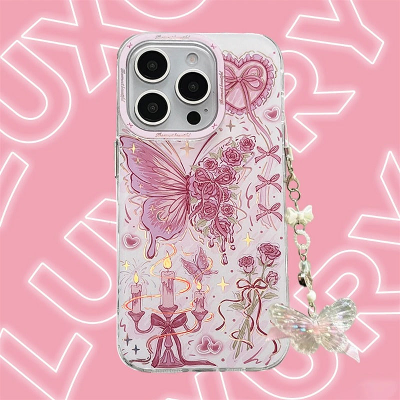 Butterfly Bowknot Rose Pink Phone Case For iPhone