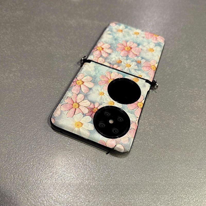 Green Background Pink Flower Phone Case For Samsung Z FLIP