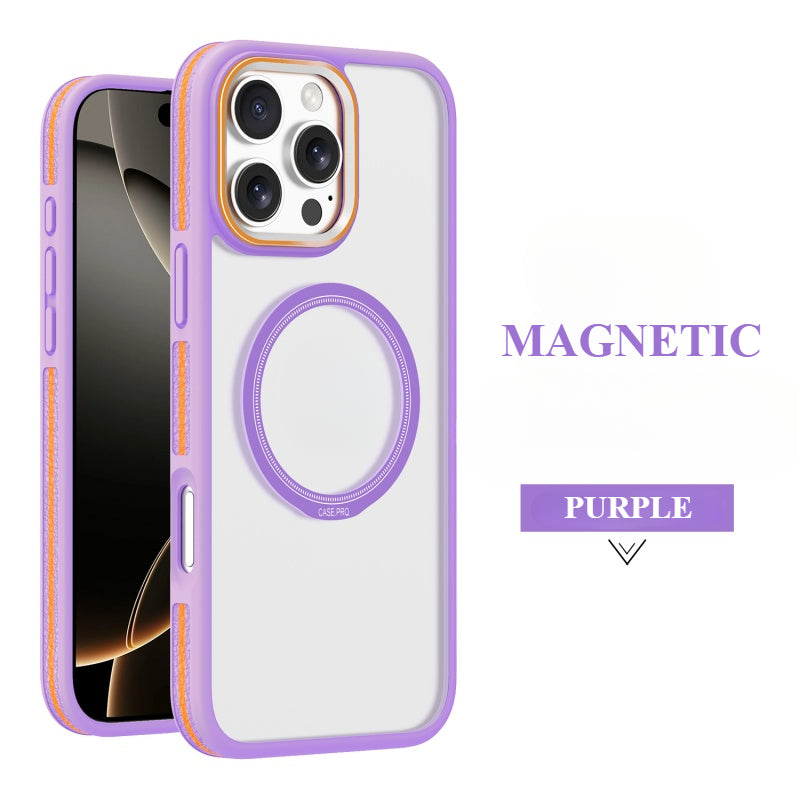 Contrast Color Metal Ring Magnetic Shell Phone Case For iPhone