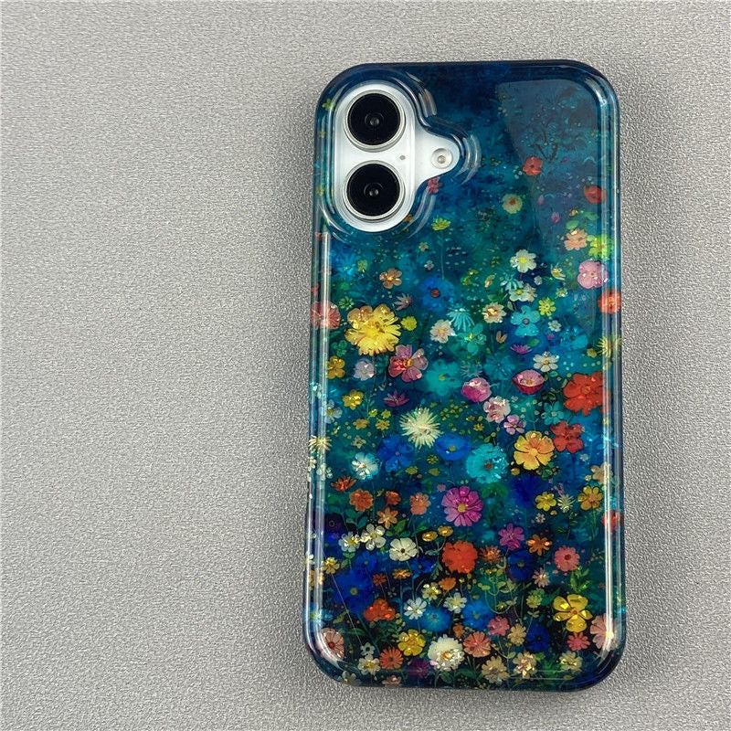 Flowers and Green Leaves Double Layer Phone Case For iPhone