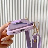 Crossbody Lanyard Necklace Strap Card Holder Purple Case For iPhone