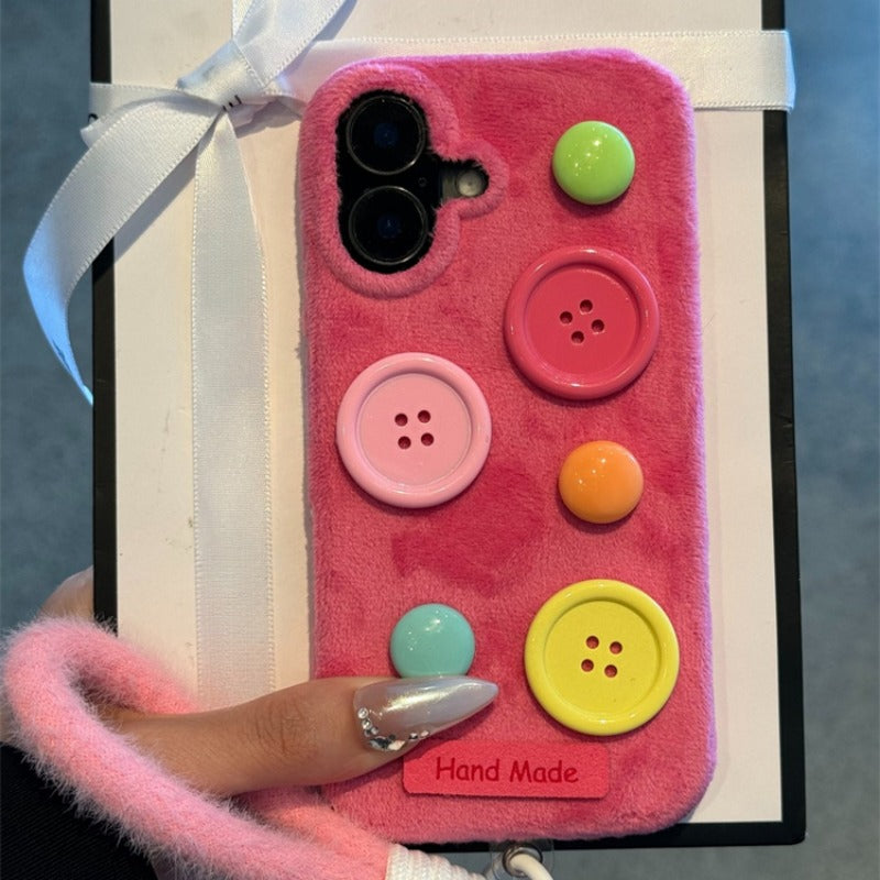 Plush Button Anti-Fall Phone Case For iPhone