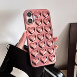 Plating Rose Gold 3D Love Heart Glossy Back Cover Case For iPhone