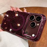 Bling Glitter Camera Protection Stand Holder Clear Case For iPhone