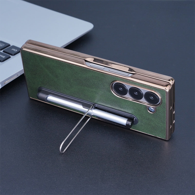 Electroplating Touch Pen PU Leather Holder Phone Case For Samsung Z FOLD