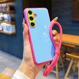 Solid Color Contrast Lanyard Phone Case For Samsung