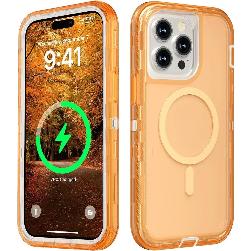 3 in 1 Heavy Armor Transparent Magnetic Case For iPhone