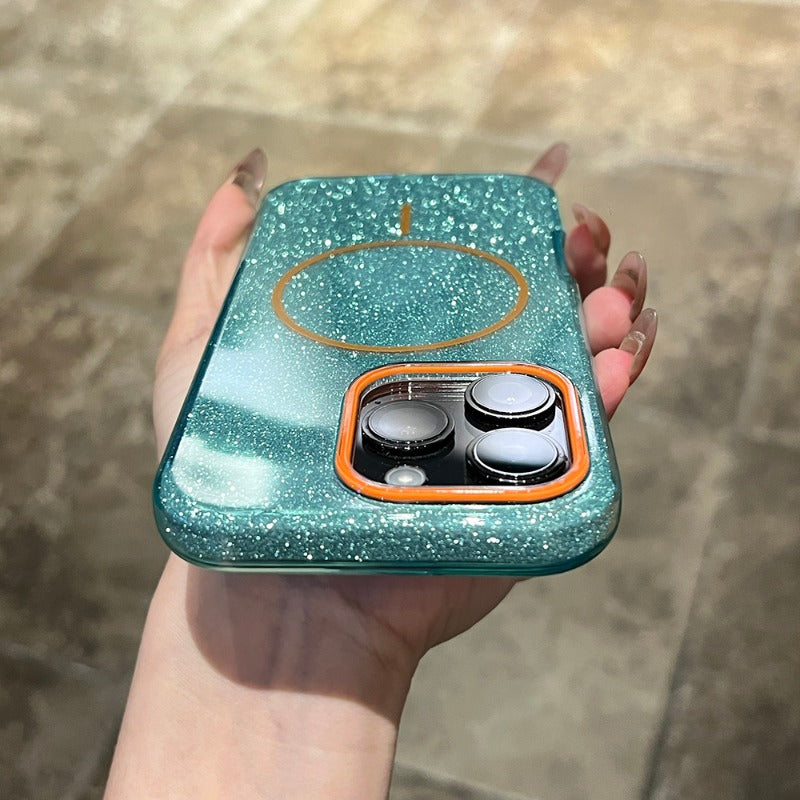 Double-layer Thick Glitter Magnetic Phone Case For iPhone