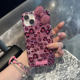 Colorful Leopard Blink Diamond Bowknot Lustre Lining Phone Case For iPhone