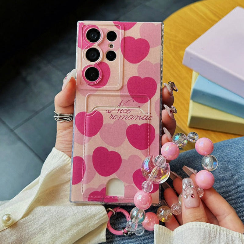 Flower Heart Transparent Card Insert Phone Case For Samsung