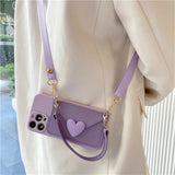 Crossbody Lanyard Necklace Strap Card Holder Purple Case For iPhone