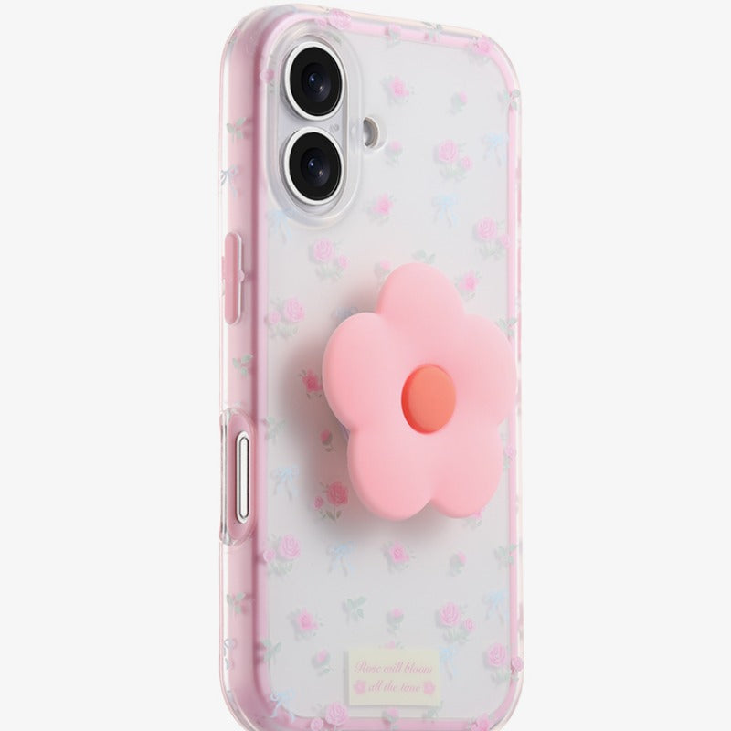 Blue Edge Transparent Crushed Flower Silicone Phone Case For iPhone