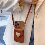 Heart-shaped Card Holder Crossbody Lanyard Phone Case For iPhone