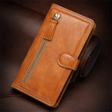 Retro Zipper Leather Card Slot Phone Case For iPhone
