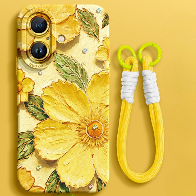 Flower Silicone Phone Case with Lanyard For iPhone