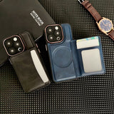 Leather Magnetic Card Holder Case For iPhone