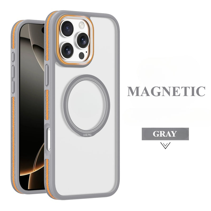 Contrast Color Metal Ring Magnetic Shell Phone Case For iPhone