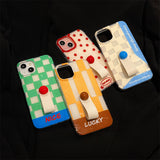 Spliced plaid Polka Dot Ring Buckle Mobile Phone Case For iPhone