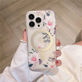 Scrub Floral Magnetic Wireless Charging Case For iPhone