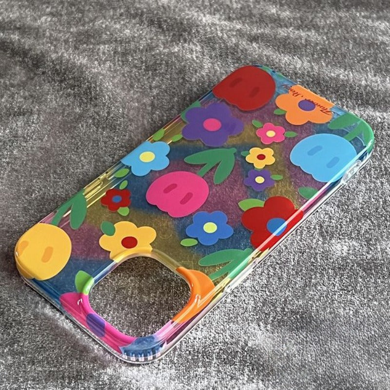 Colorful Flower Ring Buckle Phone Case For iPhone