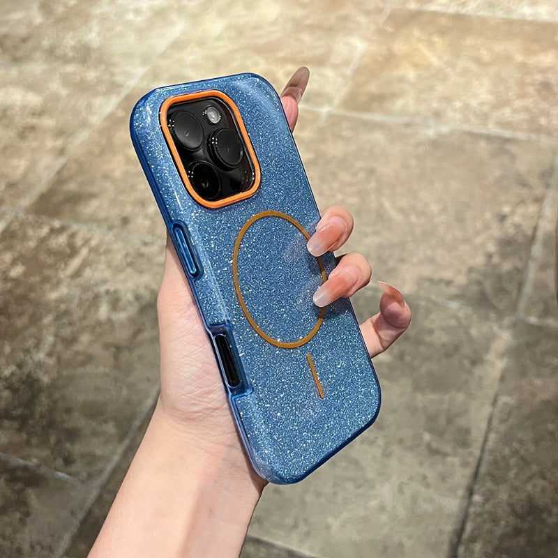 Double-layer Thick Glitter Magnetic Phone Case For iPhone