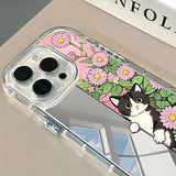 Cute Cat Daisy Flower Pattern Back Mirror Phone Case For iPhone