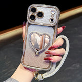 Heart-shaped Crystal Lanyard Phone Case For iPhone