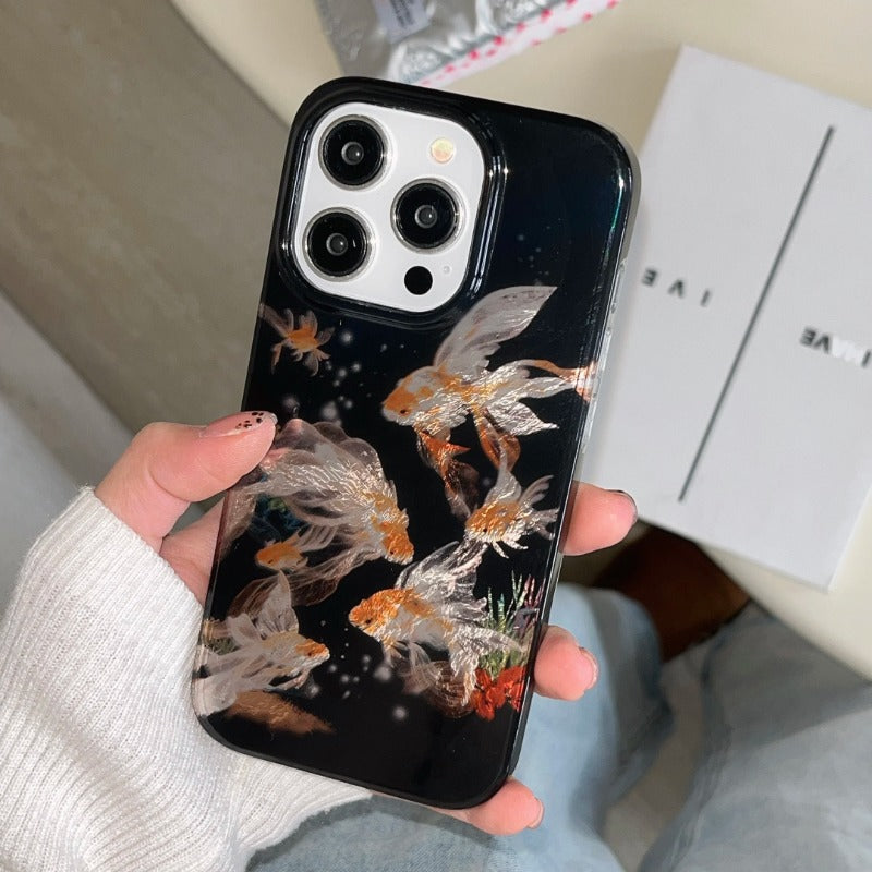 Luckly Koi Goldfish Beautiful Sparkle Glossy Glacial Texture Cover Case For iPhone