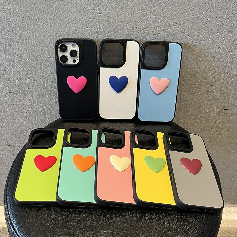 Contrast Color Heart Phone Case For iPhone