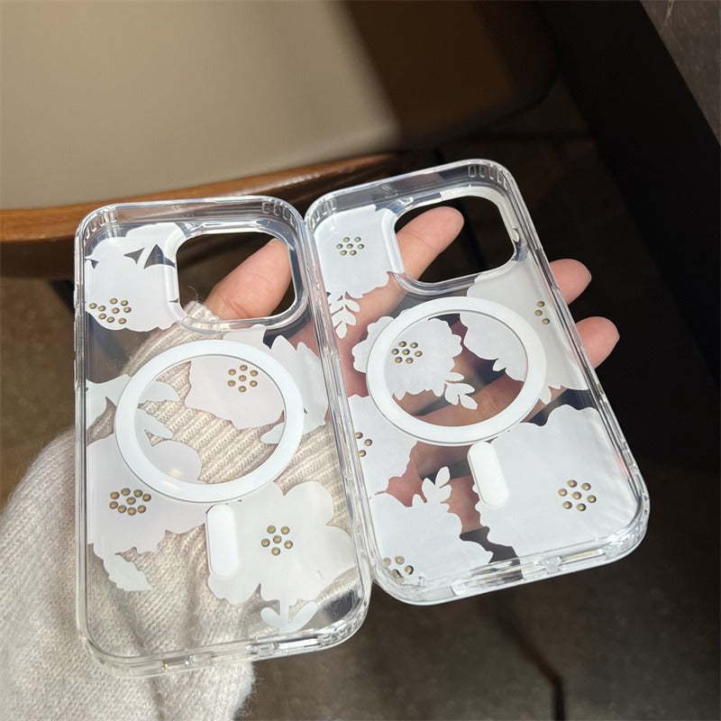 Flower Magnetic Transparent Phone Case For iPhone