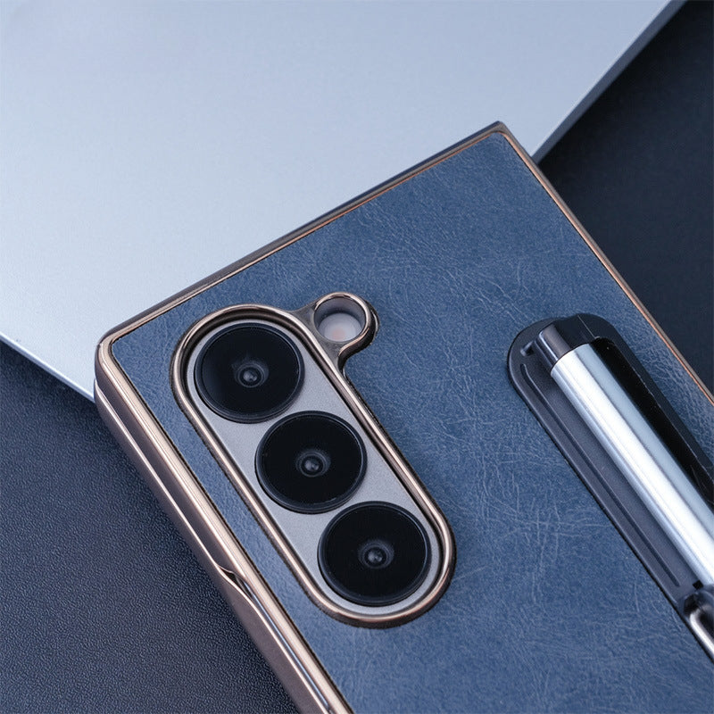 Electroplating Touch Pen PU Leather Holder Phone Case For Samsung Z FOLD